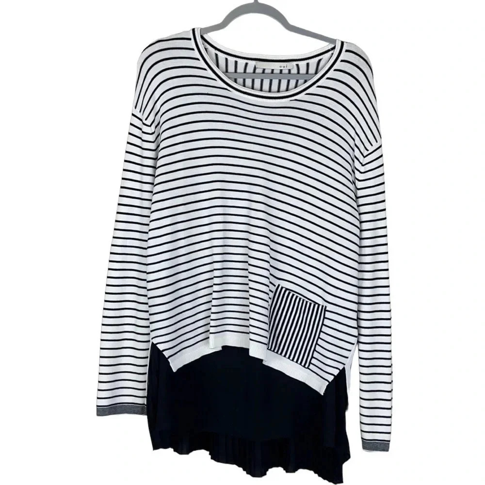 Oui‎ Women’s 14 Striped Long Sleeve Under Layer Striped Tunic Top